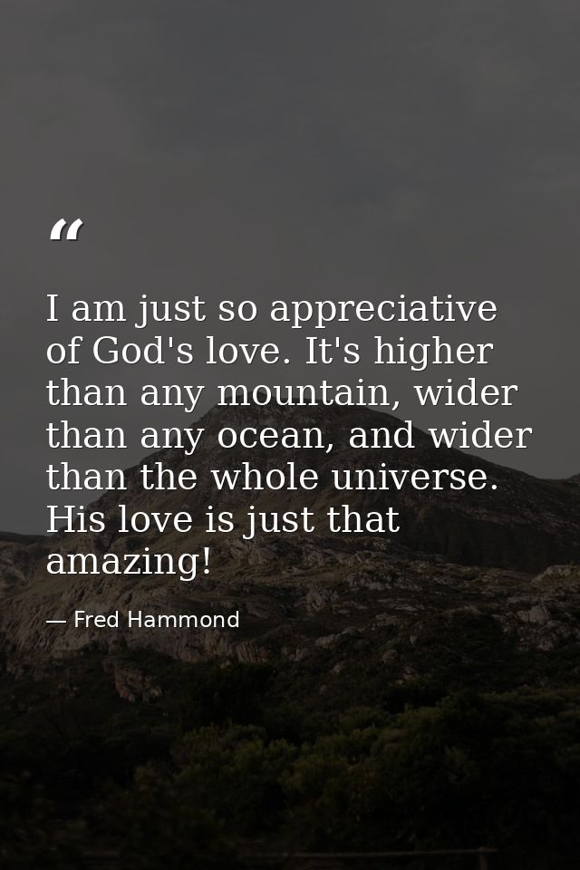 I am just so appreciative of God's love. It's higher than any mountain, wider than any ocean, and wider than the whole u — Fred Hammond