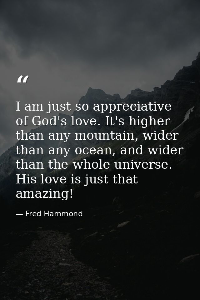 I am just so appreciative of God's love. It's higher than any mountain, wider than any ocean, and wider than the whole u — Fred Hammond