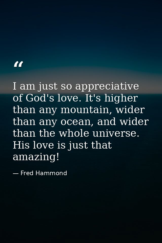 I am just so appreciative of God's love. It's higher than any mountain, wider than any ocean, and wider than the whole u — Fred Hammond