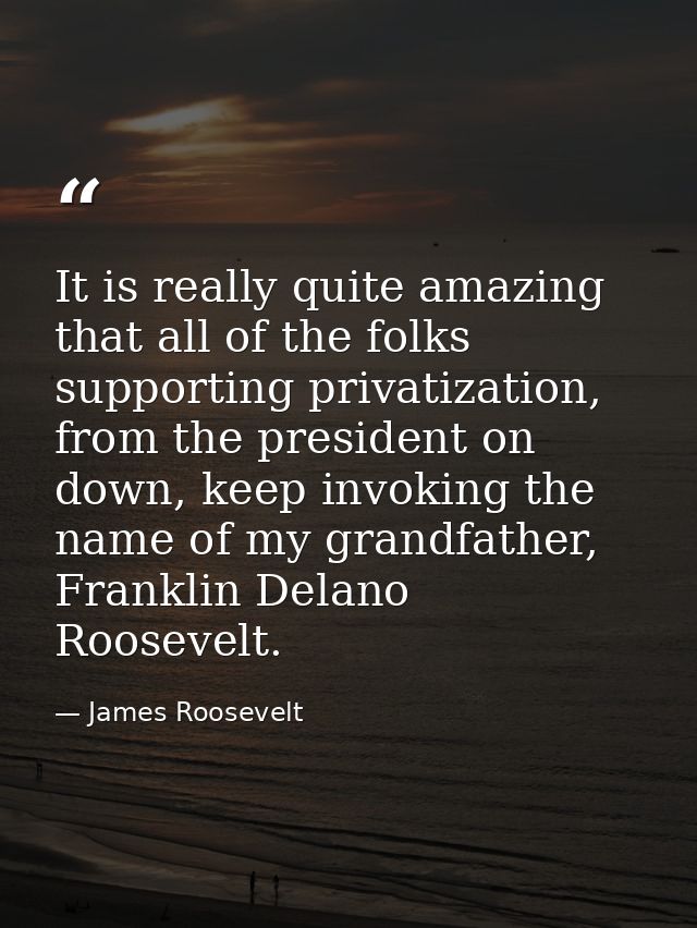 It is really quite amazing that all of the folks supporting privatization, from the president on down, keep invoking the — James Roosevelt