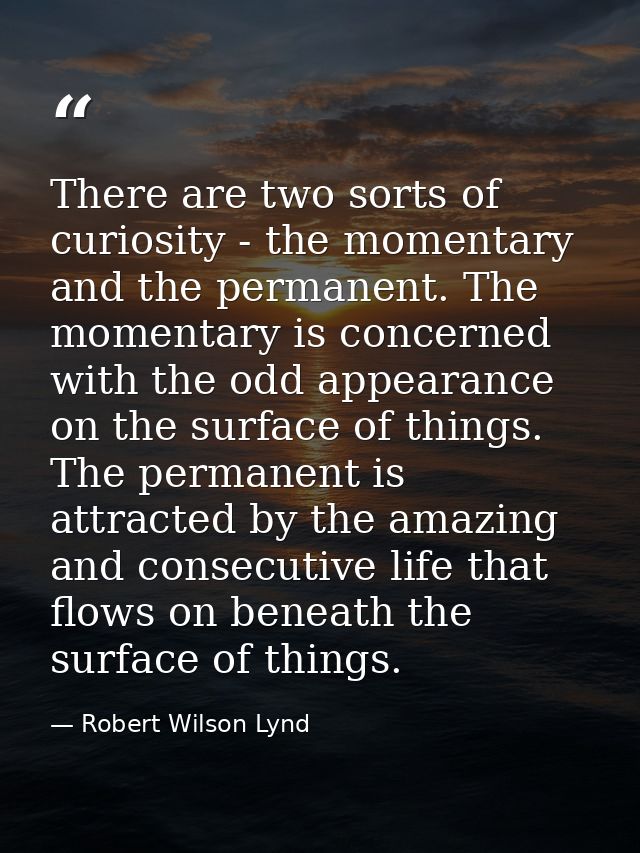 There are two sorts of curiosity - the momentary and the permanent. The momentary is concerned with the odd appearance o — Robert Wilson Lynd