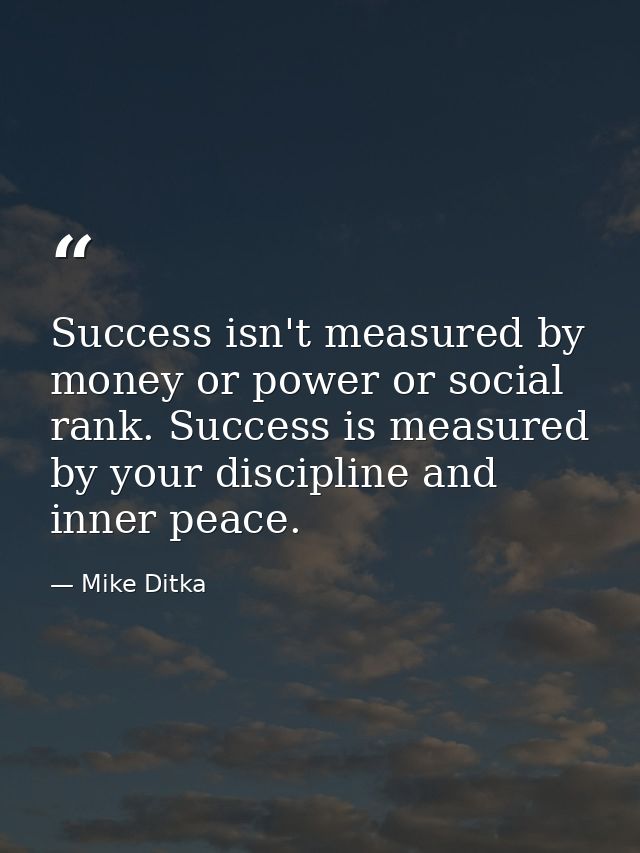 Success isn't measured by money or power or social rank. Success is measured by your discipline and inner peace. — Mike Ditka