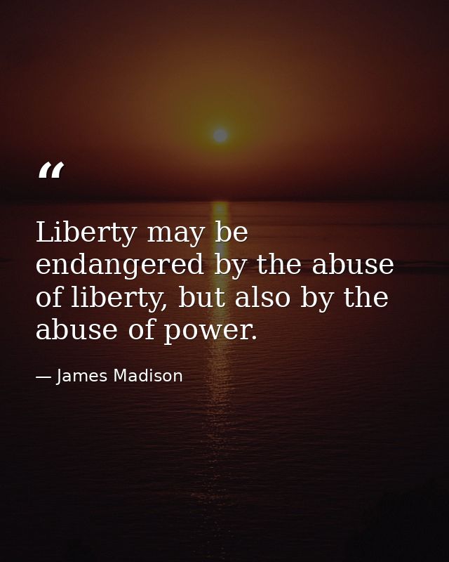 Liberty may be endangered by the abuse of liberty, but also by the abuse of power. — James Madison