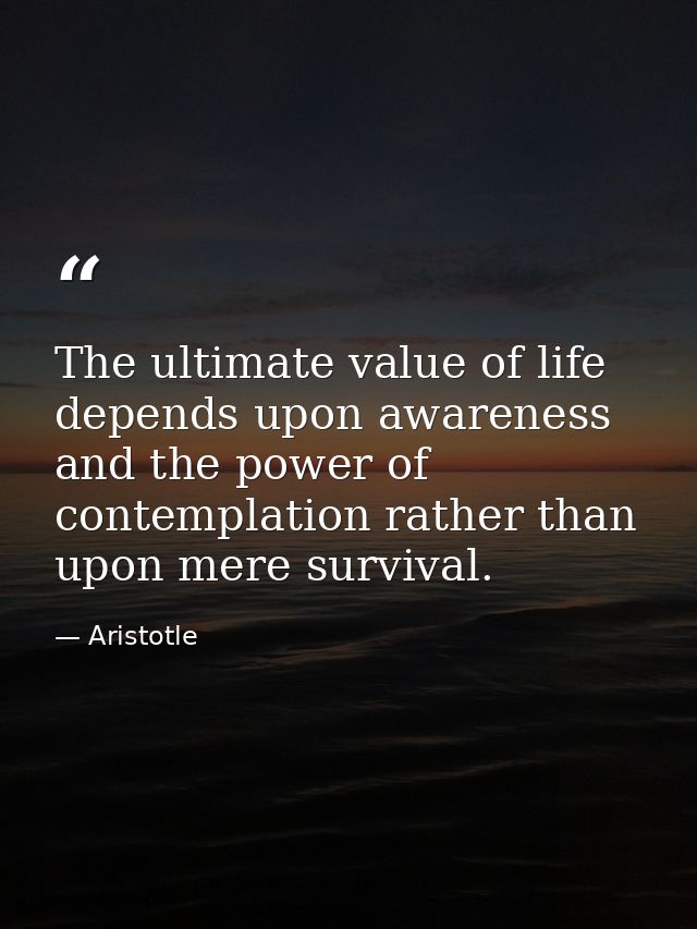 The ultimate value of life depends upon awareness and the power of contemplation rather than upon mere survival. — Aristotle