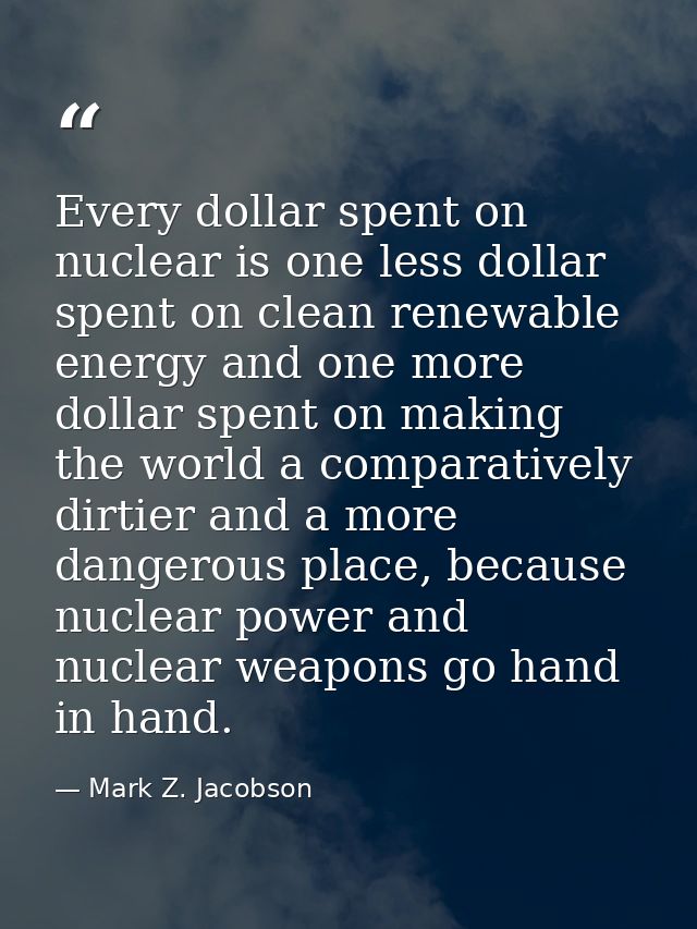 Every dollar spent on nuclear is one less dollar spent on clean renewable energy and one more dollar spent on making the — Mark Z. Jacobson