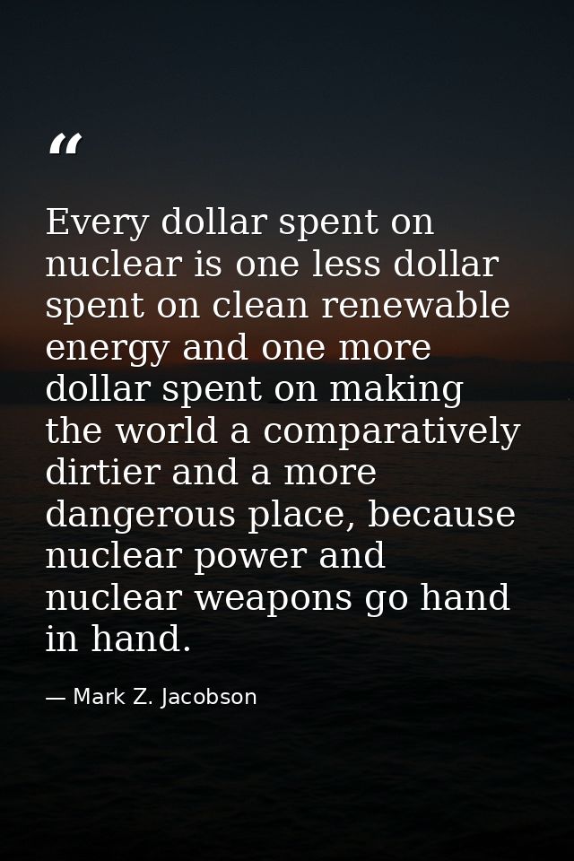 Every dollar spent on nuclear is one less dollar spent on clean renewable energy and one more dollar spent on making the — Mark Z. Jacobson