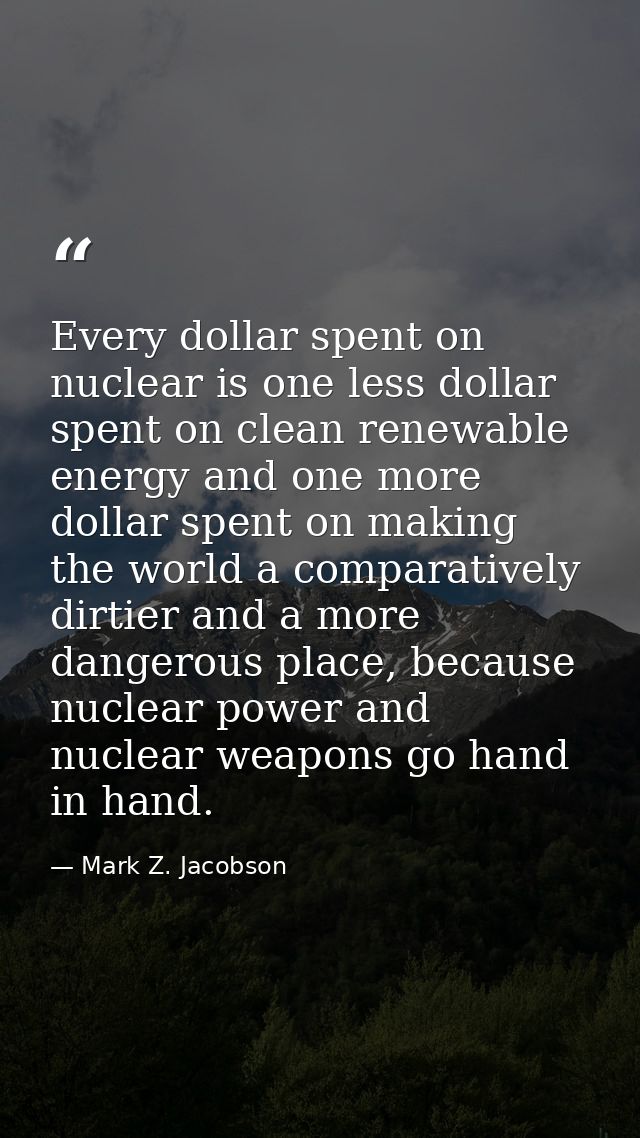 Every dollar spent on nuclear is one less dollar spent on clean renewable energy and one more dollar spent on making the — Mark Z. Jacobson