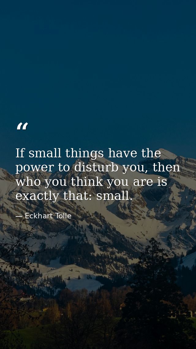 If small things have the power to disturb you, then who you think you are is exactly that: small. — Eckhart Tolle