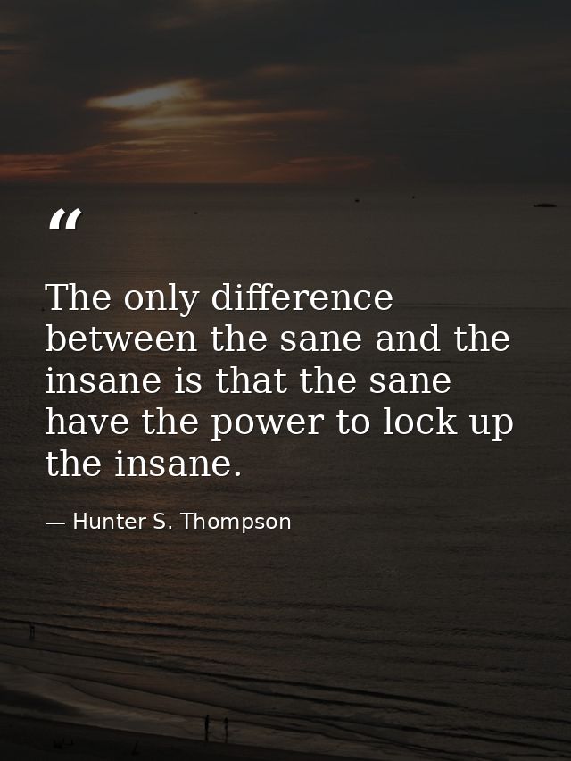 The only difference between the sane and the insane is that the sane have the power to lock up the insane. — Hunter S. Thompson