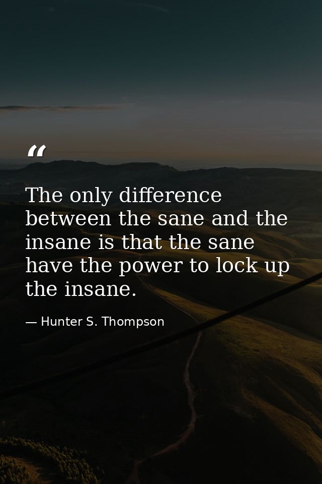 The only difference between the sane and the insane is that the sane have the power to lock up the insane. — Hunter S. Thompson