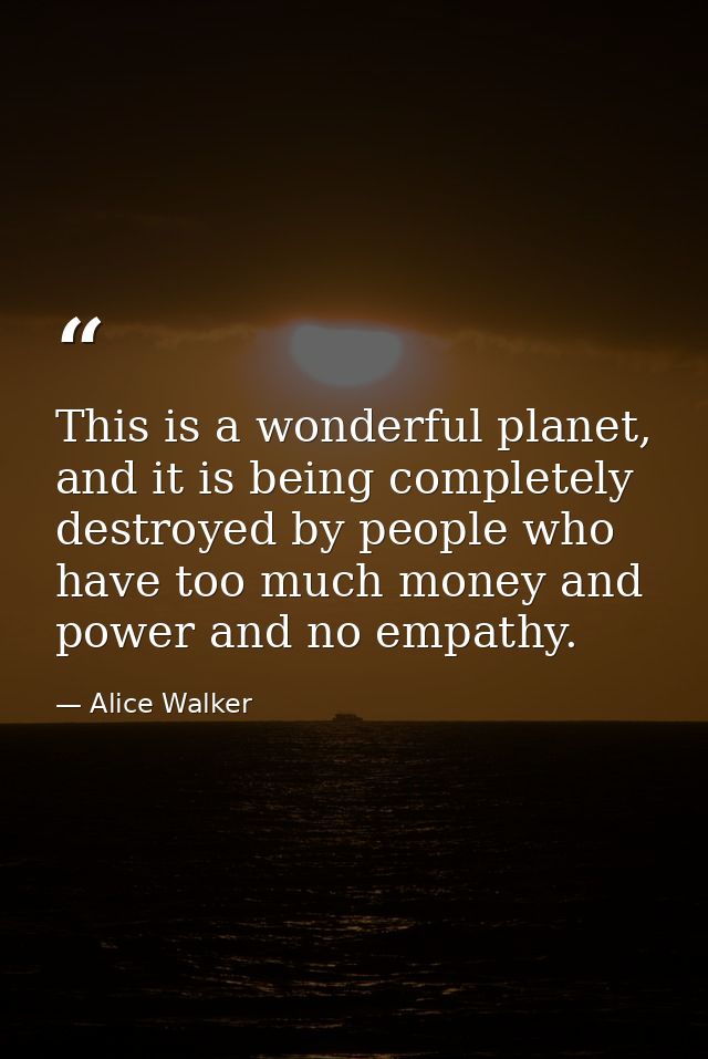 This is a wonderful planet, and it is being completely destroyed by people who have too much money and power and no empa — Alice Walker