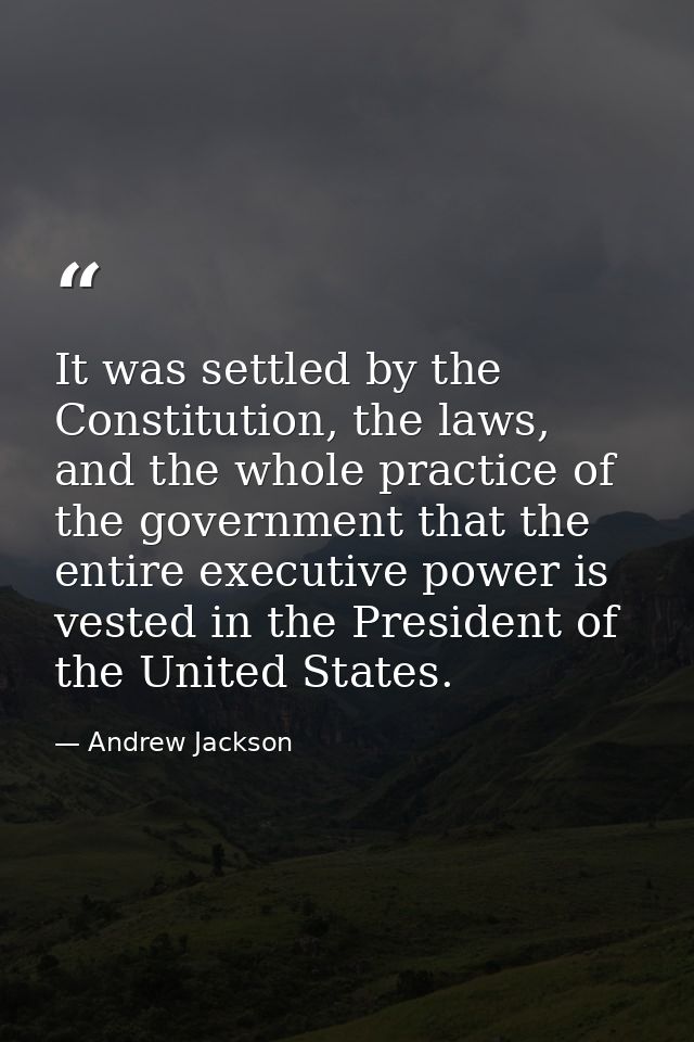 It was settled by the Constitution, the laws, and the whole practice of the government that the entire executive power i — Andrew Jackson