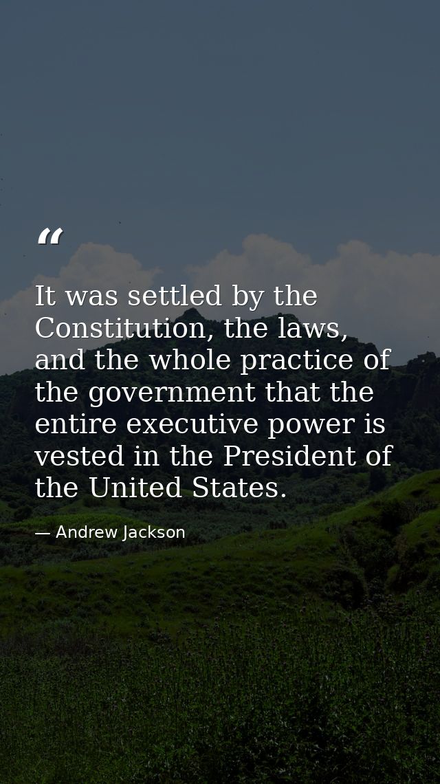 It was settled by the Constitution, the laws, and the whole practice of the government that the entire executive power i — Andrew Jackson