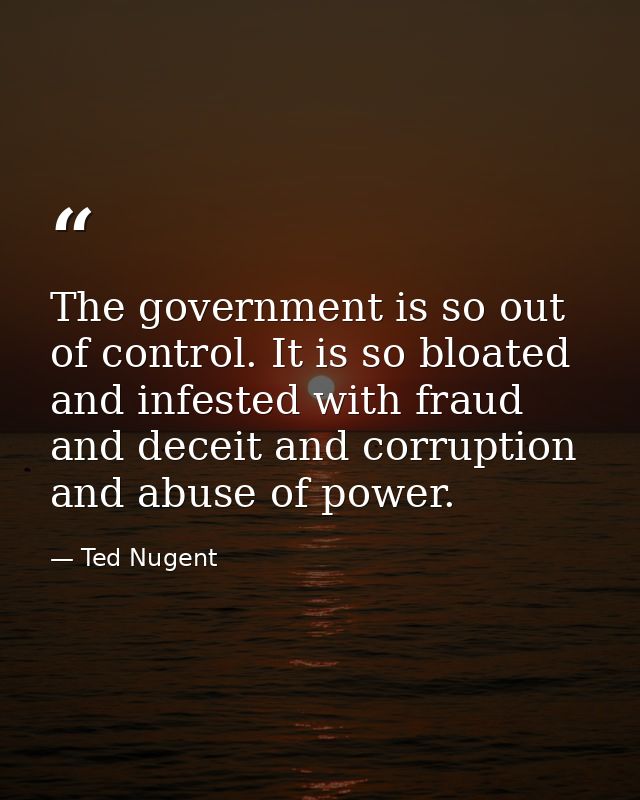 The government is so out of control. It is so bloated and infested with fraud and deceit and corruption and abuse of pow — Ted Nugent