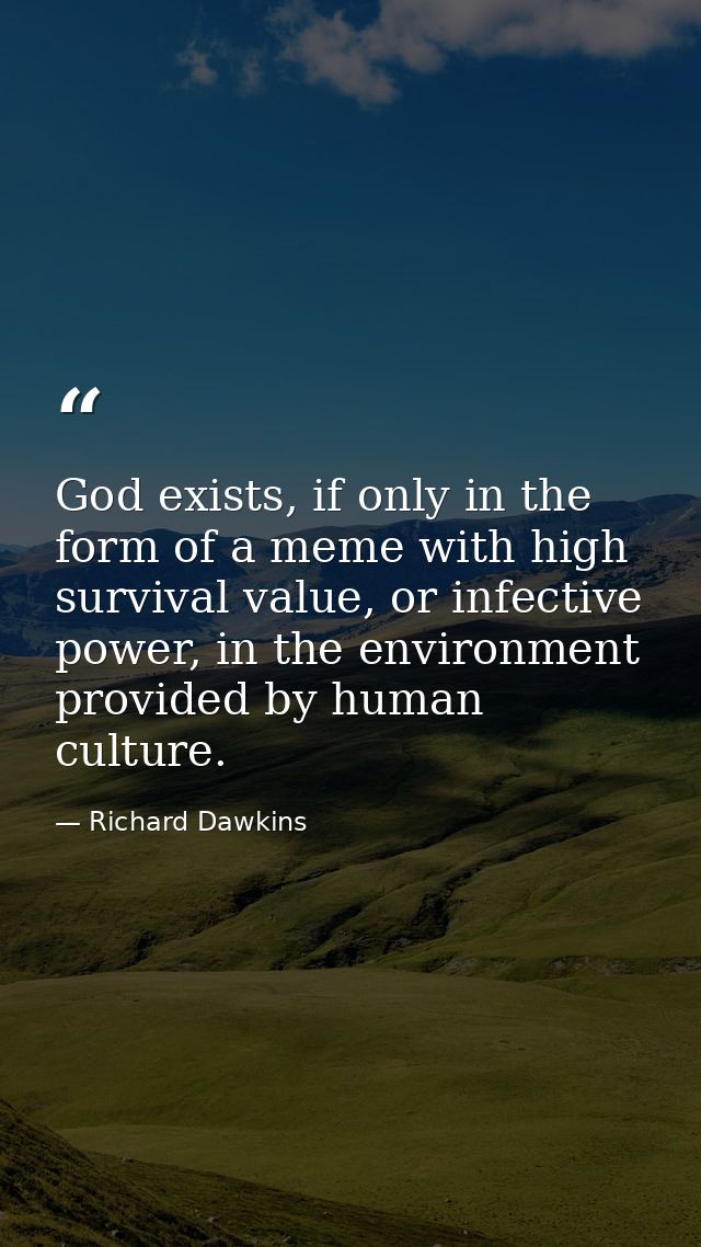 God exists, if only in the form of a meme with high survival value, or infective power, in the environment provided by h — Richard Dawkins