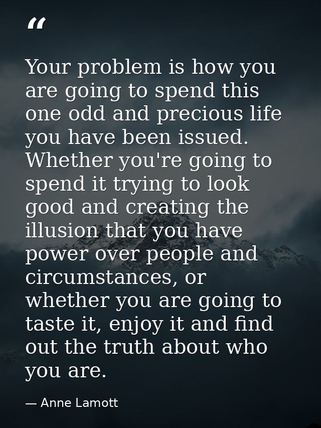 Your problem is how you are going to spend this one odd and precious life you have been issued. Whether you're going to  — Anne Lamott