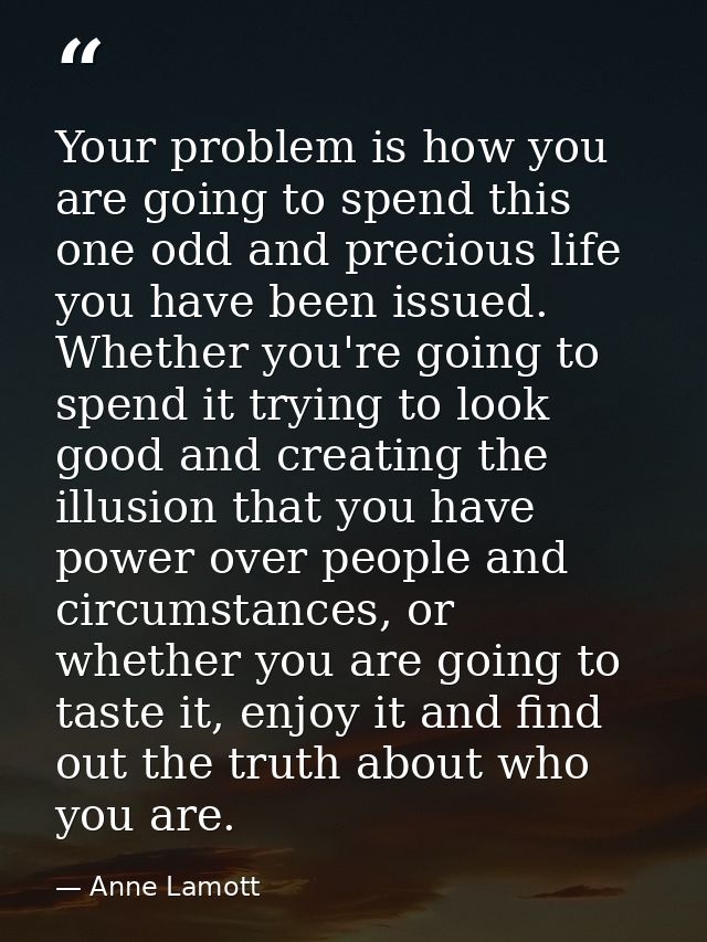 Your problem is how you are going to spend this one odd and precious life you have been issued. Whether you're going to  — Anne Lamott