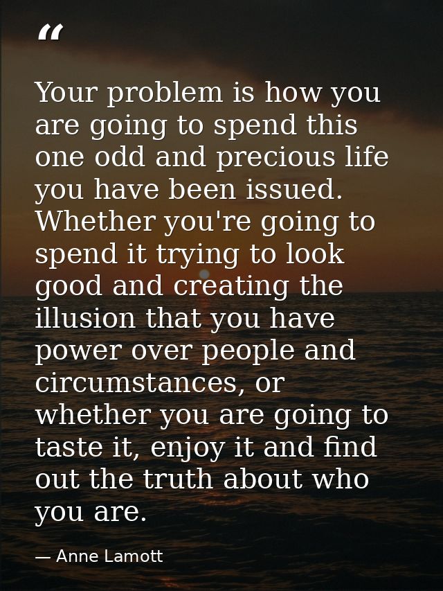 Your problem is how you are going to spend this one odd and precious life you have been issued. Whether you're going to  — Anne Lamott