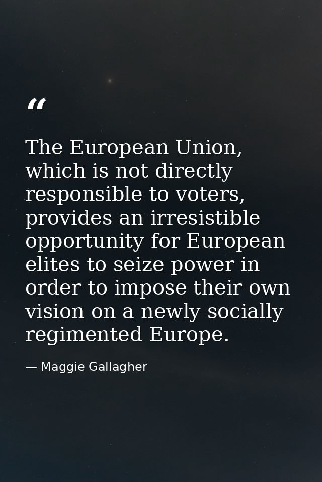 The European Union, which is not directly responsible to voters, provides an irresistible opportunity for European elite — Maggie Gallagher