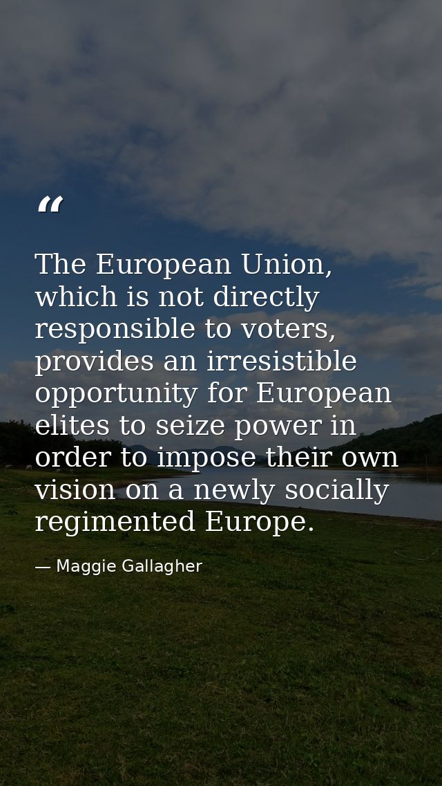 The European Union, which is not directly responsible to voters, provides an irresistible opportunity for European elite — Maggie Gallagher
