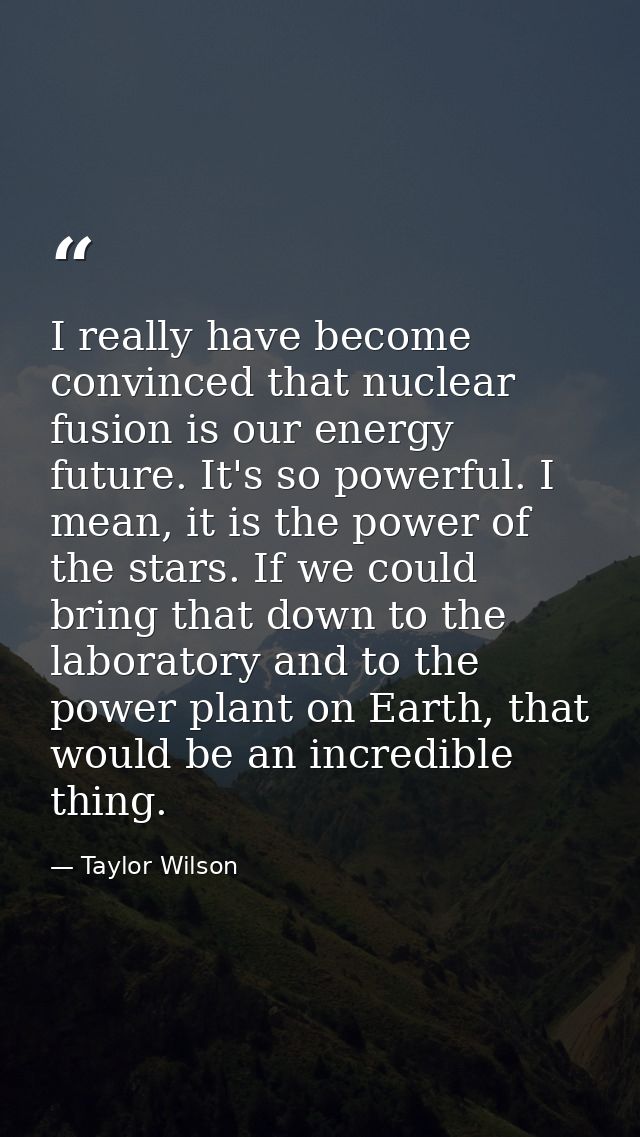 I really have become convinced that nuclear fusion is our energy future. It's so powerful. I mean, it is the power of th — Taylor Wilson