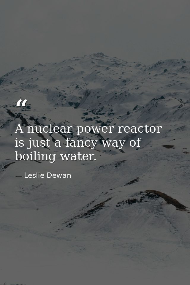 A nuclear power reactor is just a fancy way of boiling water. — Leslie Dewan
