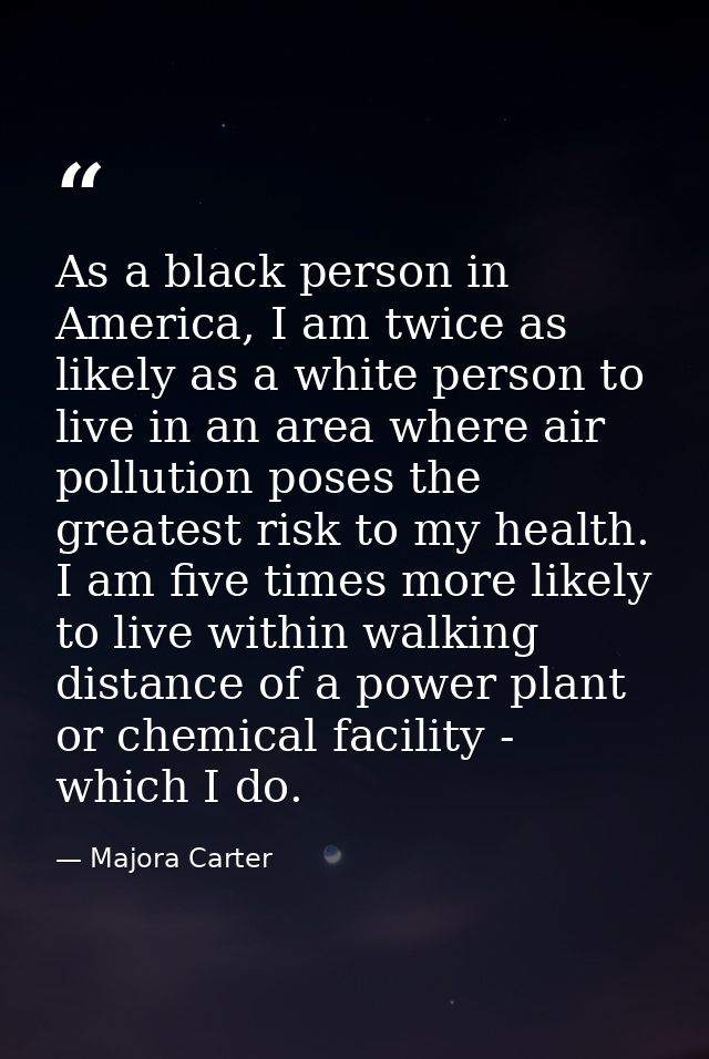 As a black person in America, I am twice as likely as a white person to live in an area where air pollution poses the gr — Majora Carter
