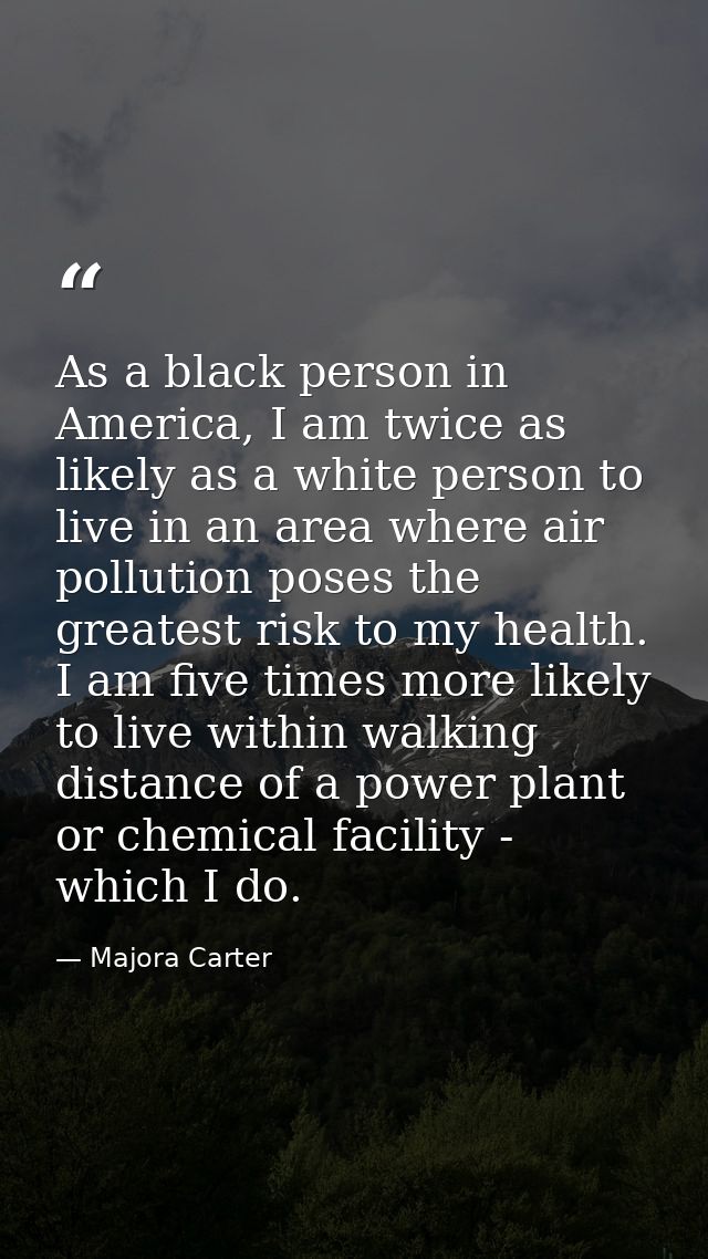 As a black person in America, I am twice as likely as a white person to live in an area where air pollution poses the gr — Majora Carter