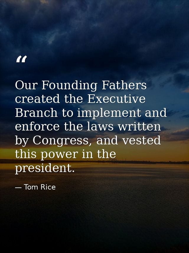 Our Founding Fathers created the Executive Branch to implement and enforce the laws written by Congress, and vested this — Tom Rice