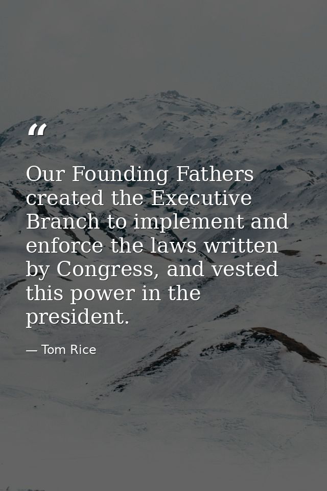 Our Founding Fathers created the Executive Branch to implement and enforce the laws written by Congress, and vested this — Tom Rice