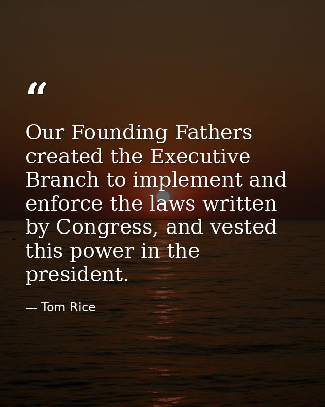 Our Founding Fathers created the Executive Branch to implement and enforce the laws written by Congress, and vested this — Tom Rice