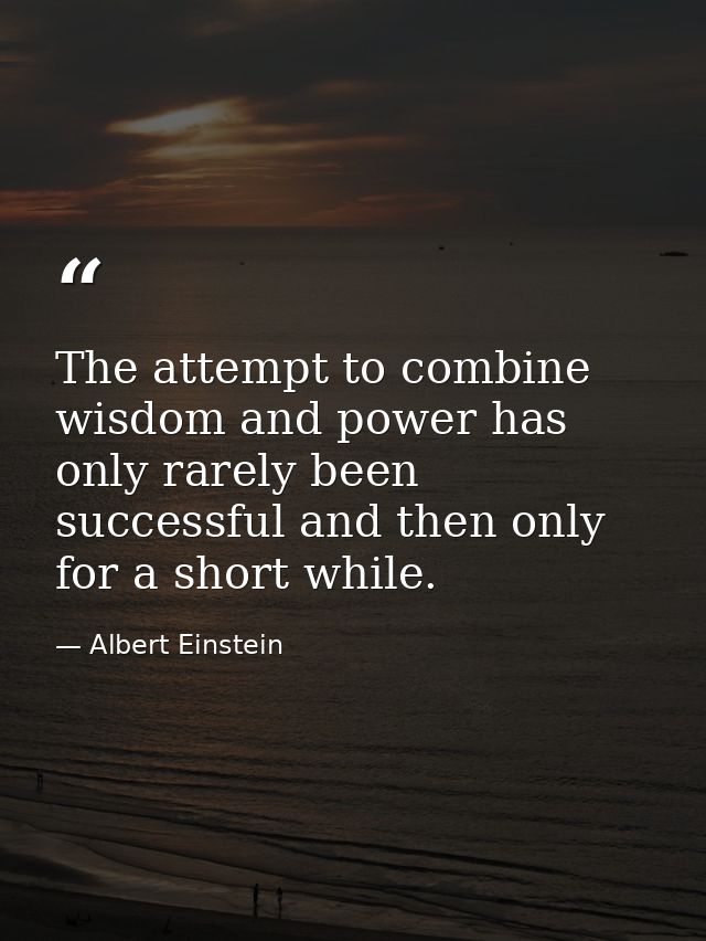 The attempt to combine wisdom and power has only rarely been successful and then only for a short while. — Albert Einstein