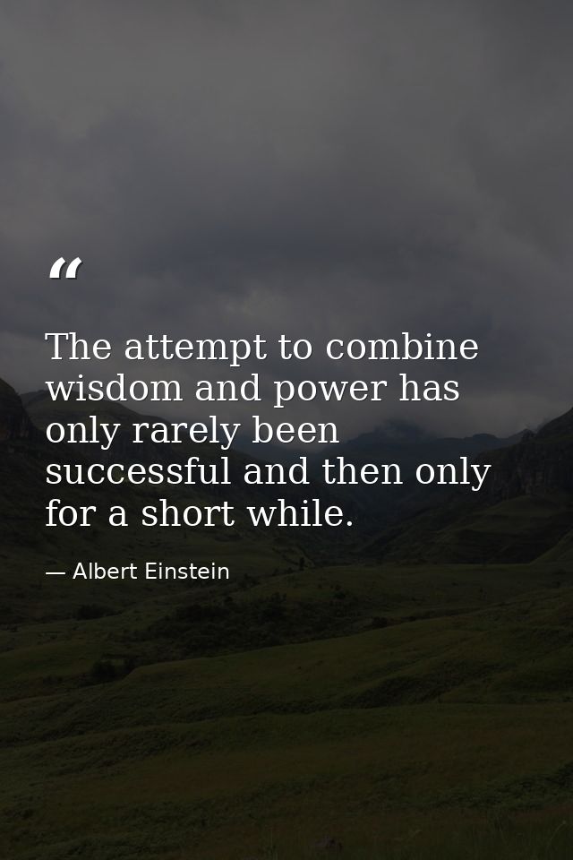 The attempt to combine wisdom and power has only rarely been successful and then only for a short while. — Albert Einstein
