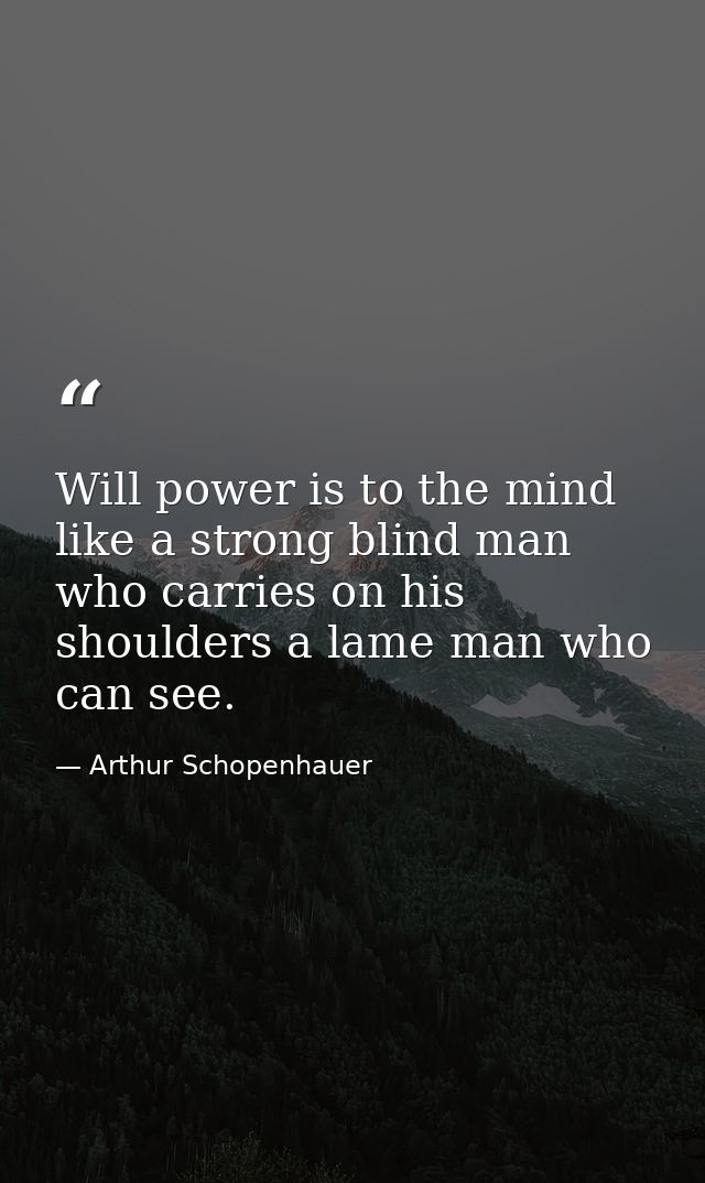 Will power is to the mind like a strong blind man who carries on his shoulders a lame man who can see. — Arthur Schopenhauer