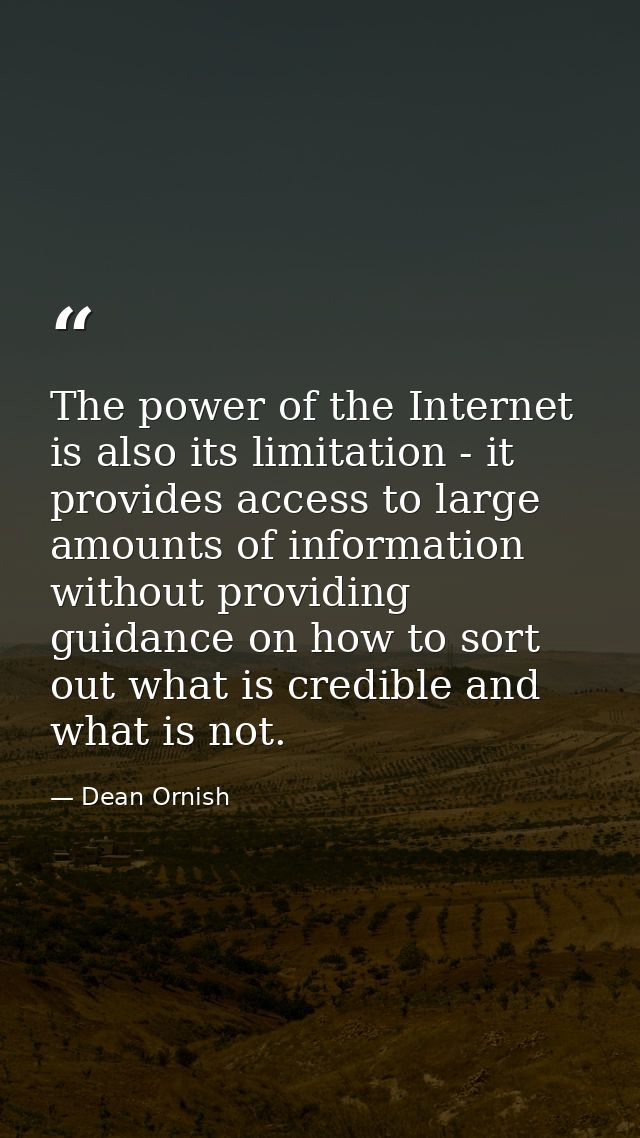 The power of the Internet is also its limitation - it provides access to large amounts of information without providing  — Dean Ornish