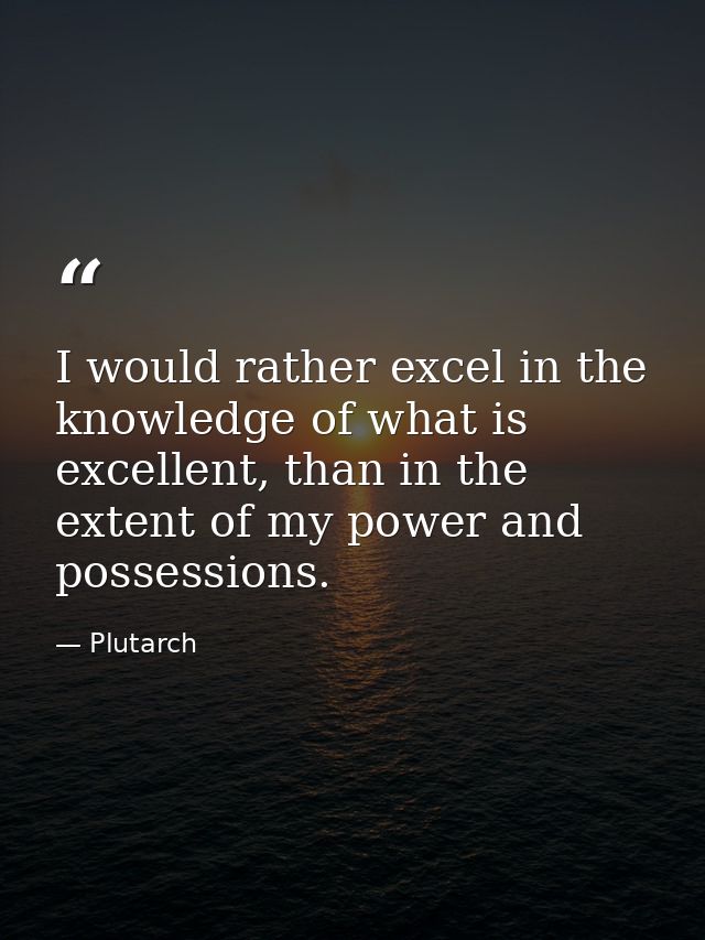 I would rather excel in the knowledge of what is excellent, than in the extent of my power and possessions. — Plutarch