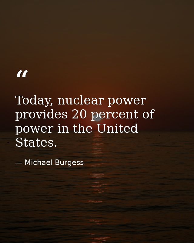 Today, nuclear power provides 20 percent of power in the United States. — Michael Burgess