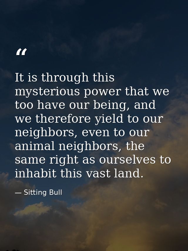 It is through this mysterious power that we too have our being, and we therefore yield to our neighbors, even to our ani — Sitting Bull