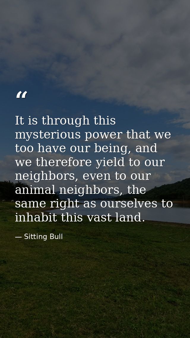 It is through this mysterious power that we too have our being, and we therefore yield to our neighbors, even to our ani — Sitting Bull