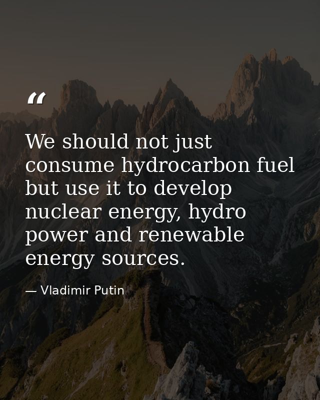 We should not just consume hydrocarbon fuel but use it to develop nuclear energy, hydro power and renewable energy sourc — Vladimir Putin