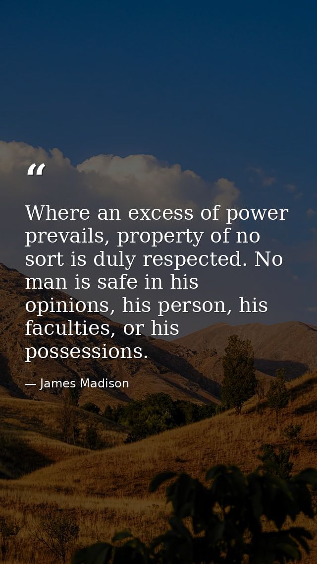 Where an excess of power prevails, property of no sort is duly respected. No man is safe in his opinions, his person, hi — James Madison