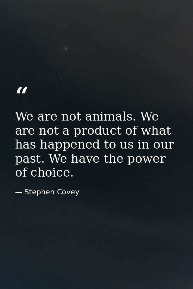 We are not animals. We are not a product of what has happened to us in our past. We have the power of choice. — Stephen Covey