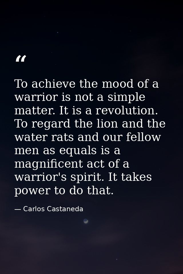 To achieve the mood of a warrior is not a simple matter. It is a revolution. To regard the lion and the water rats and o — Carlos Castaneda