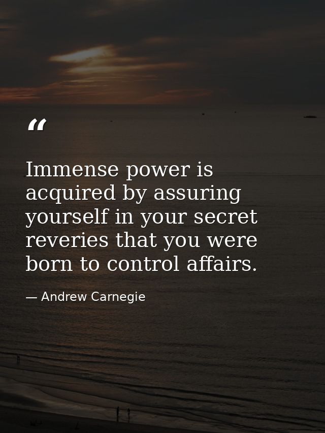 Immense power is acquired by assuring yourself in your secret reveries that you were born to control affairs. — Andrew Carnegie