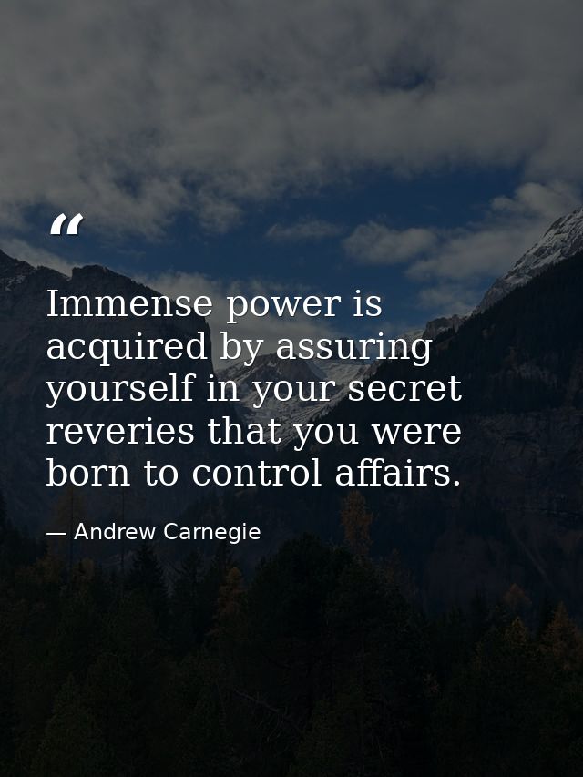 Immense power is acquired by assuring yourself in your secret reveries that you were born to control affairs. — Andrew Carnegie