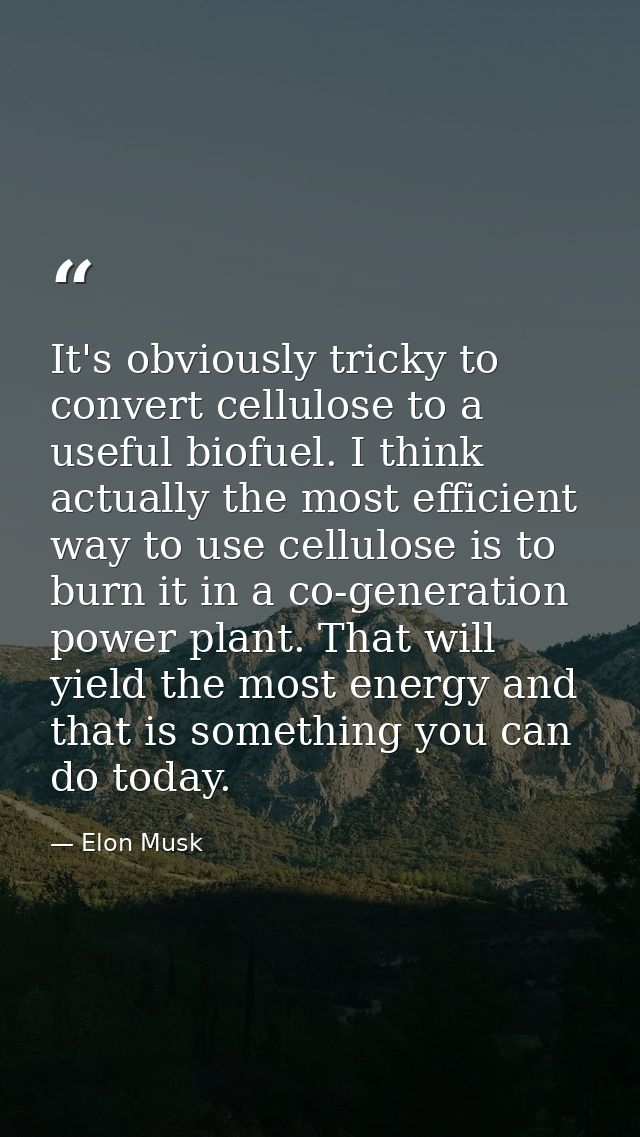 It's obviously tricky to convert cellulose to a useful biofuel. I think actually the most efficient way to use cellulose — Elon Musk