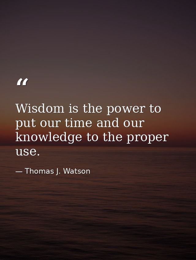 Wisdom is the power to put our time and our knowledge to the proper use. — Thomas J. Watson