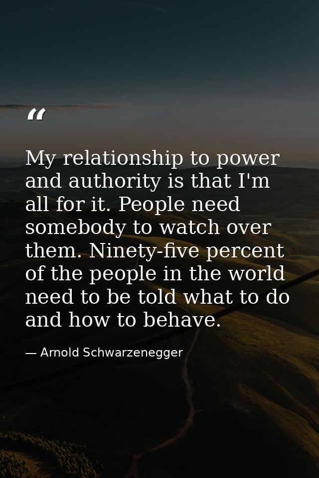 My relationship to power and authority is that I'm all for it. People need somebody to watch over them. Ninety-five perc — Arnold Schwarzenegger