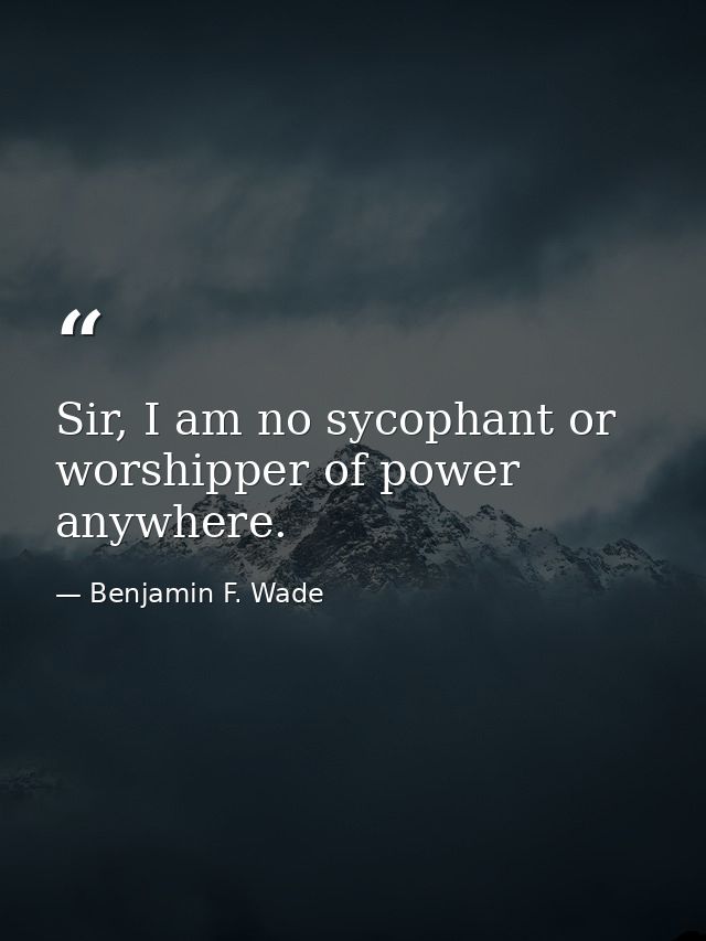Sir, I am no sycophant or worshipper of power anywhere. — Benjamin F. Wade