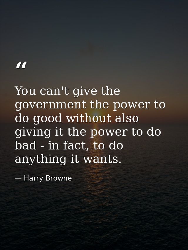 You can't give the government the power to do good without also giving it the power to do bad - in fact, to do anything  — Harry Browne